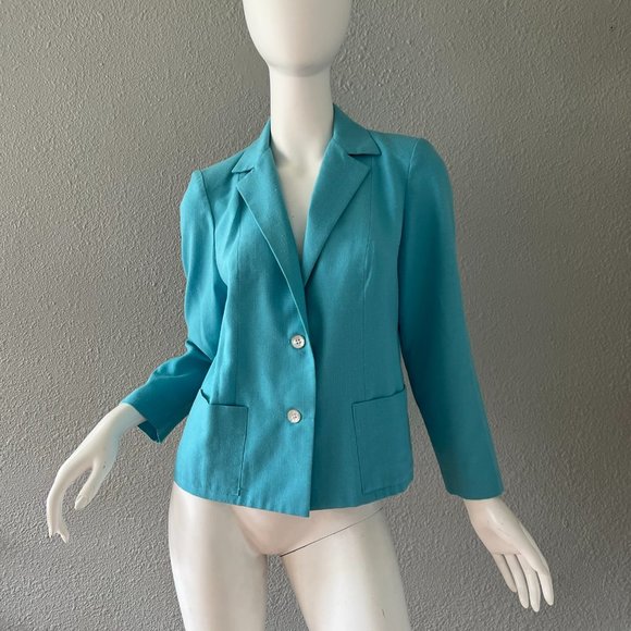 Vintage 70s Aqua Blue AMY ADAMS Boxy Disco Retro Blazer Jacket Top M - Picture 7 of 12